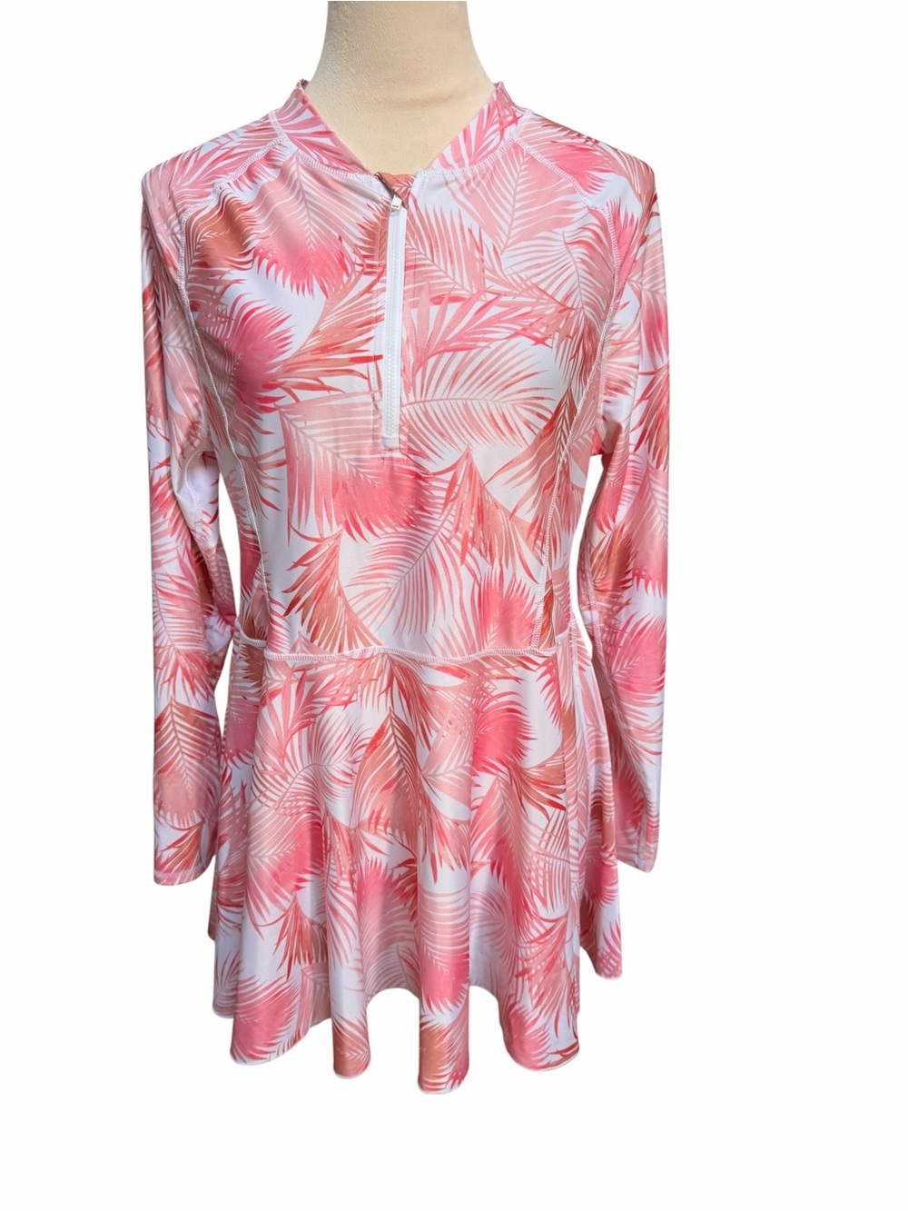 HODO SPORTS Large Pink Palm Print Long Sleeve Swim Dress Rashguard